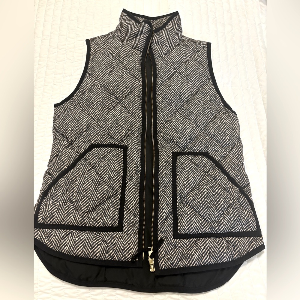 J Crew Ivory Black Herringbone Vest XS Womens Full Zip
